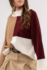 Mock Neck Coloblock Sweater - Rosewood Multi