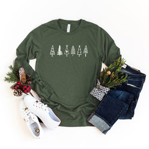 Row of Christmas Trees Long Sleeve Graphic Tee