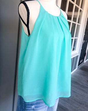 Chiffon Cami Tank Top Fully Lined - Dark Mint