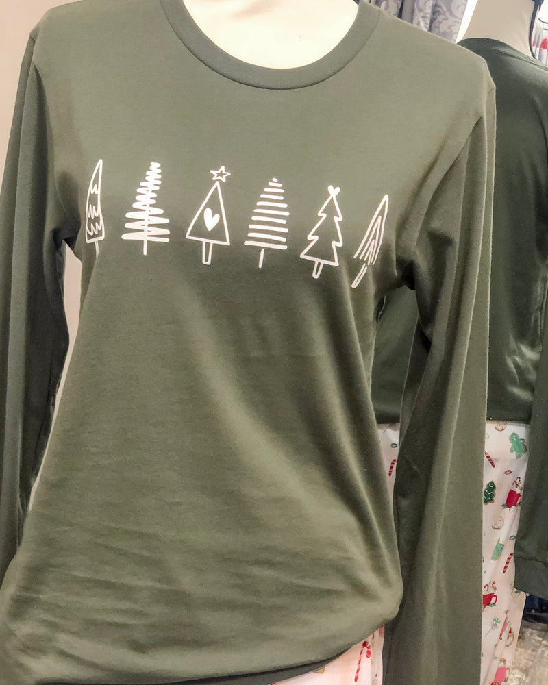 Row of Christmas Trees Long Sleeve Graphic Tee