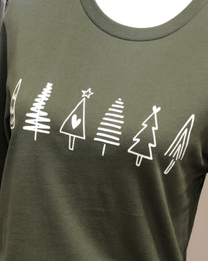 Row of Christmas Trees Long Sleeve Graphic Tee