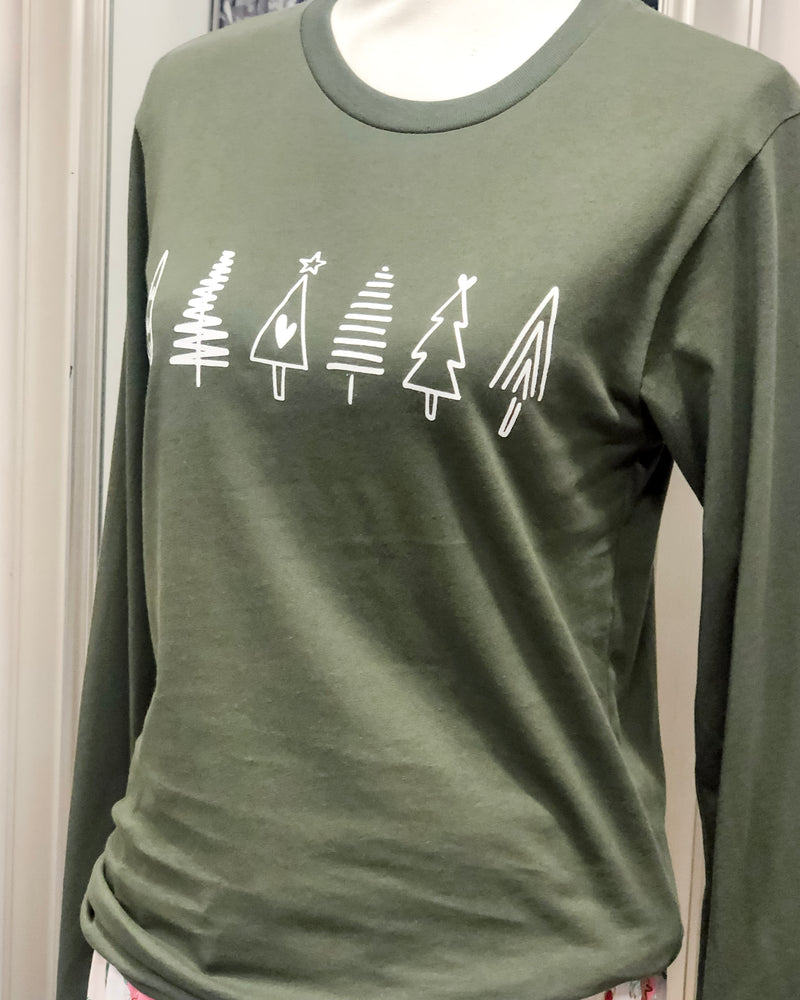 Row of Christmas Trees Long Sleeve Graphic Tee