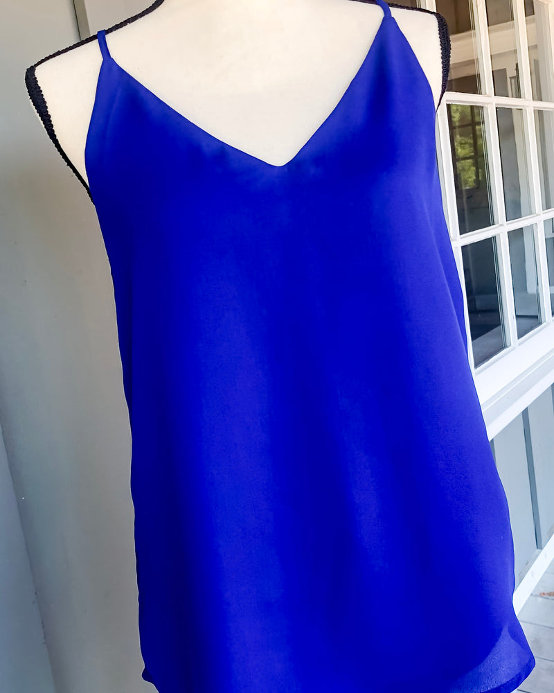 Chiffon Cami Fully Lined Adjustable Straps - Royal Blue