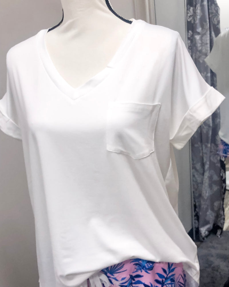 V-Neck Knit Top w/ Pocket - Ivory