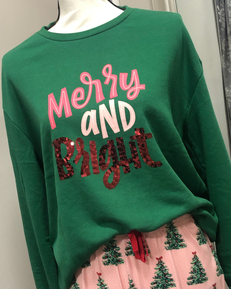 Merry & Bright Sweatshirt - Dark Green