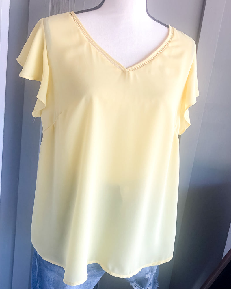 Lace Lined V-Neck Woven Top - Canary Yellow
