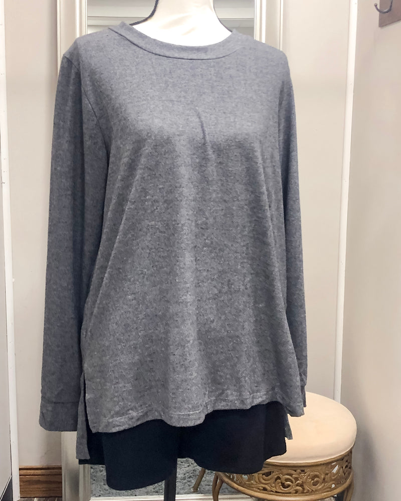 Brushed Knit Round Neck Raglan Sleeve Top - Charcoal