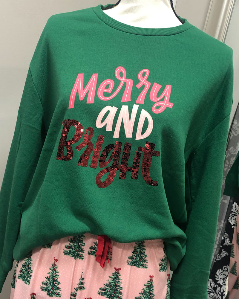 Merry & Bright Sweatshirt - Dark Green