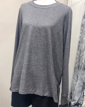 Brushed Knit Round Neck Raglan Sleeve Top - Charcoal