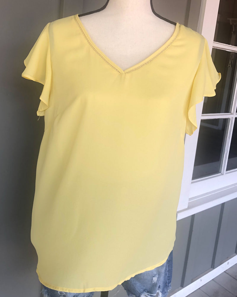 Lace Lined V-Neck Woven Top - Canary Yellow