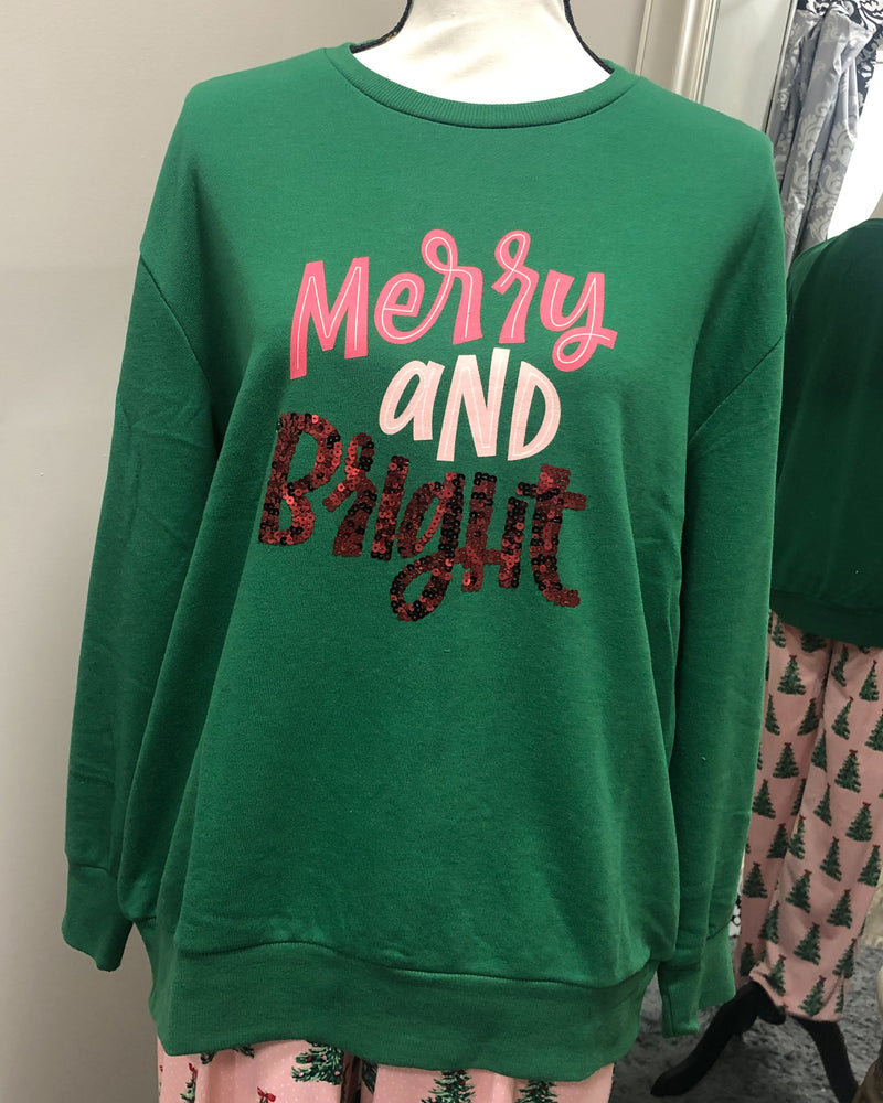 Merry & Bright Sweatshirt - Dark Green