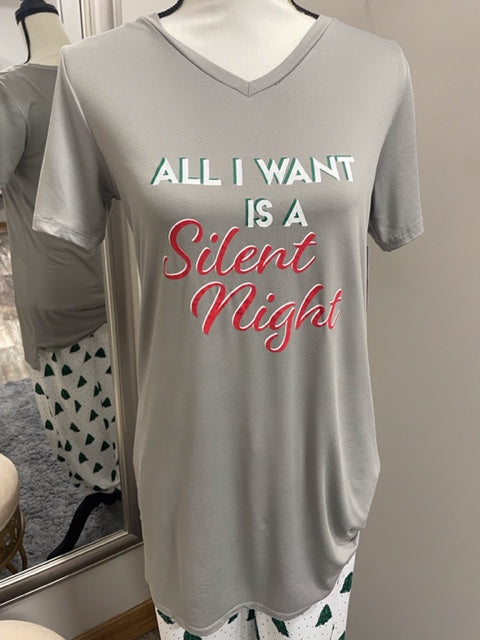 Silent Night Sleep Shirt - Gray/Red/White