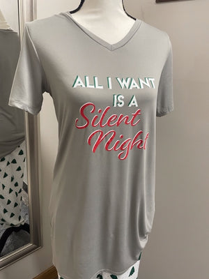 Silent Night Sleep Shirt - Gray/Red/White