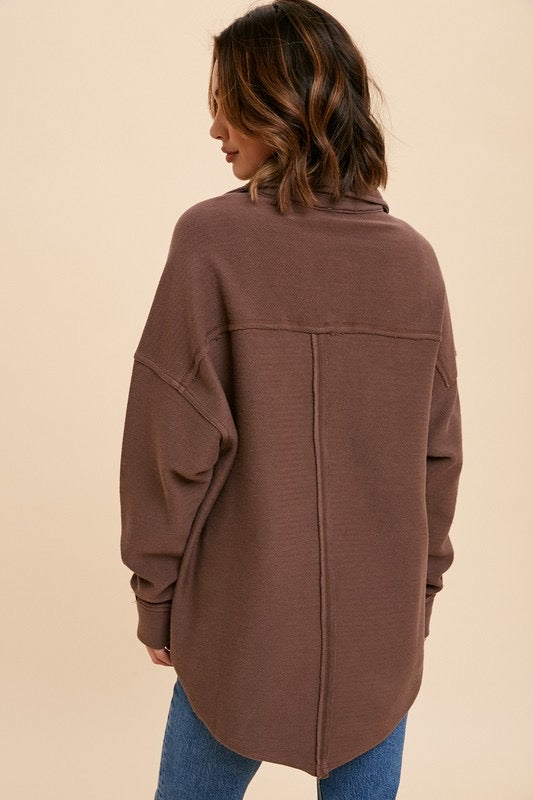 Collared Button Front Sweatshirt - Mocha